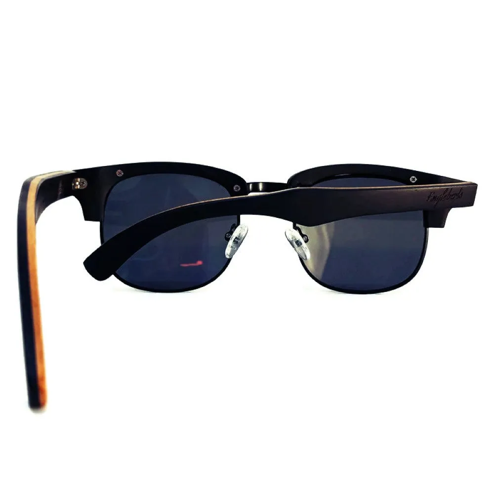 Skateboard Multi-Layer-Club Sunglasses, Gray Polarized Lenses, Wooden Case