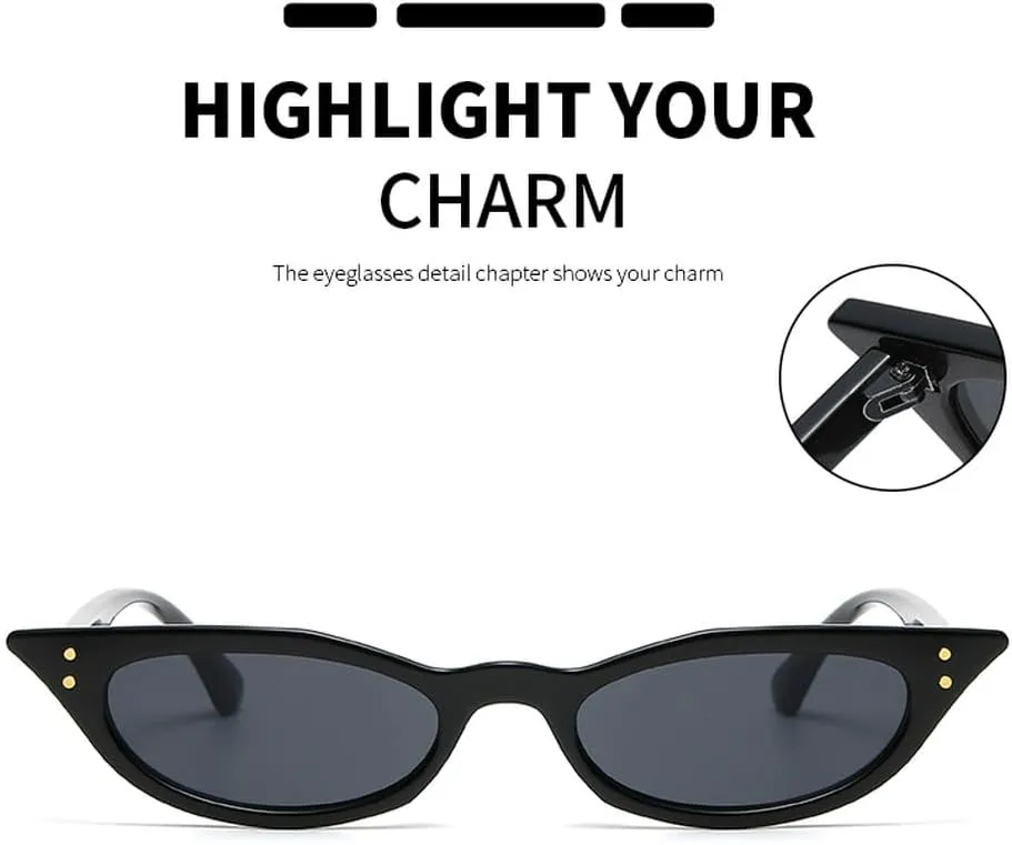 Small Cat Eye Sunglasses Women Vintage Rivet Narrow Triangle Sun Glasses Female Black Shades Streetwear Eyewear