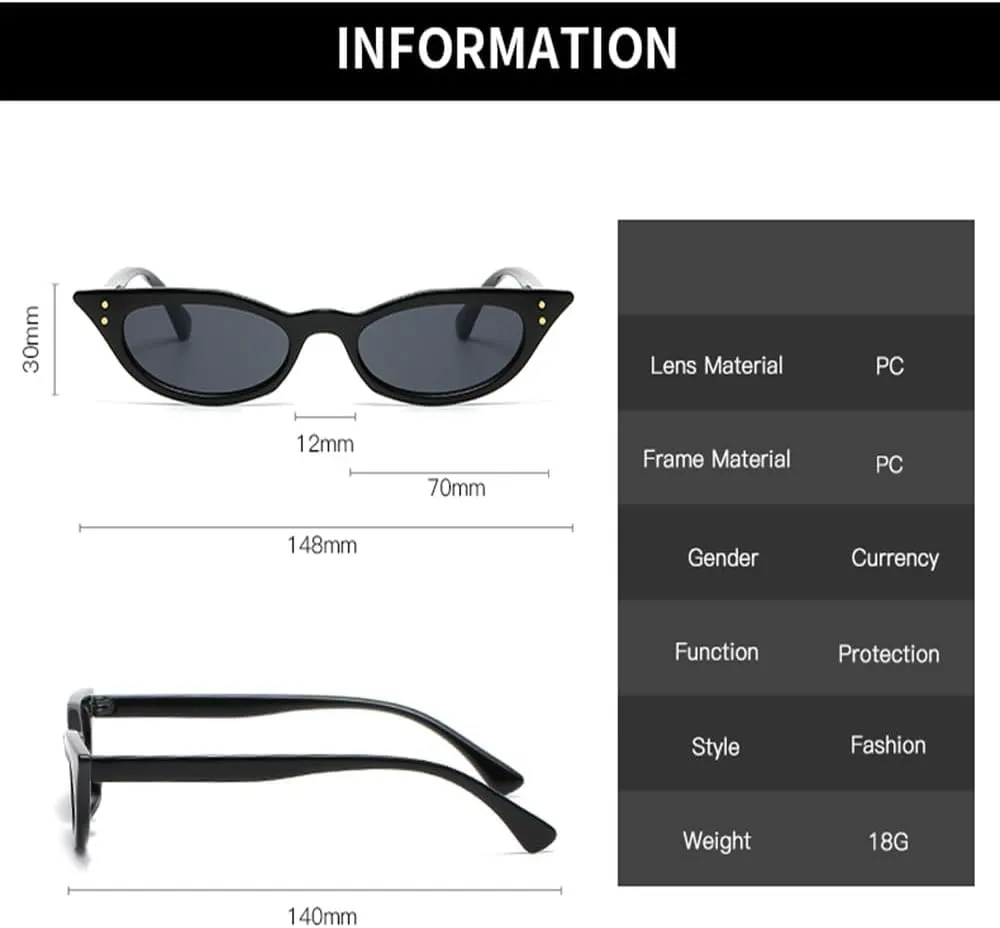 Small Cat Eye Sunglasses Women Vintage Rivet Narrow Triangle Sun Glasses Female Black Shades Streetwear Eyewear
