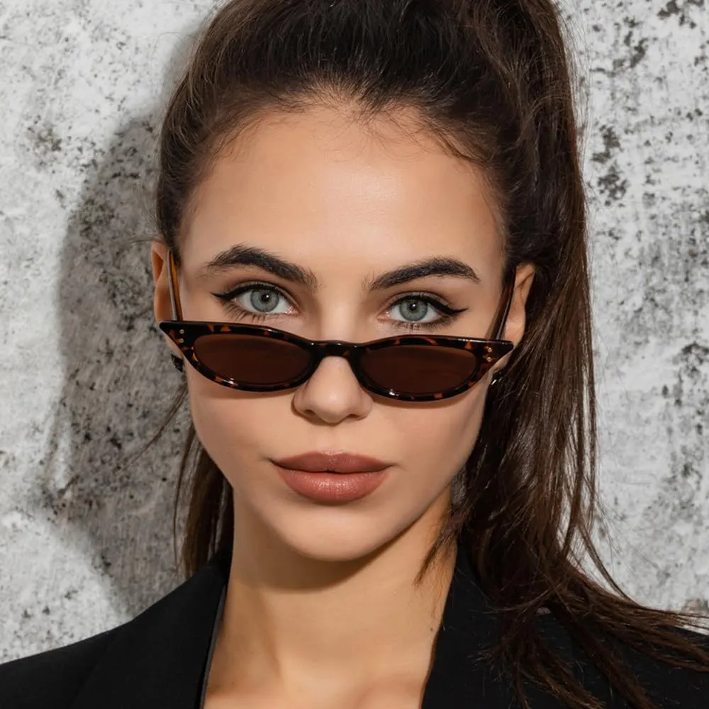 Small Cat Eye Sunglasses Women Vintage Rivet Narrow Triangle Sun Glasses Female Black Shades Streetwear Eyewear