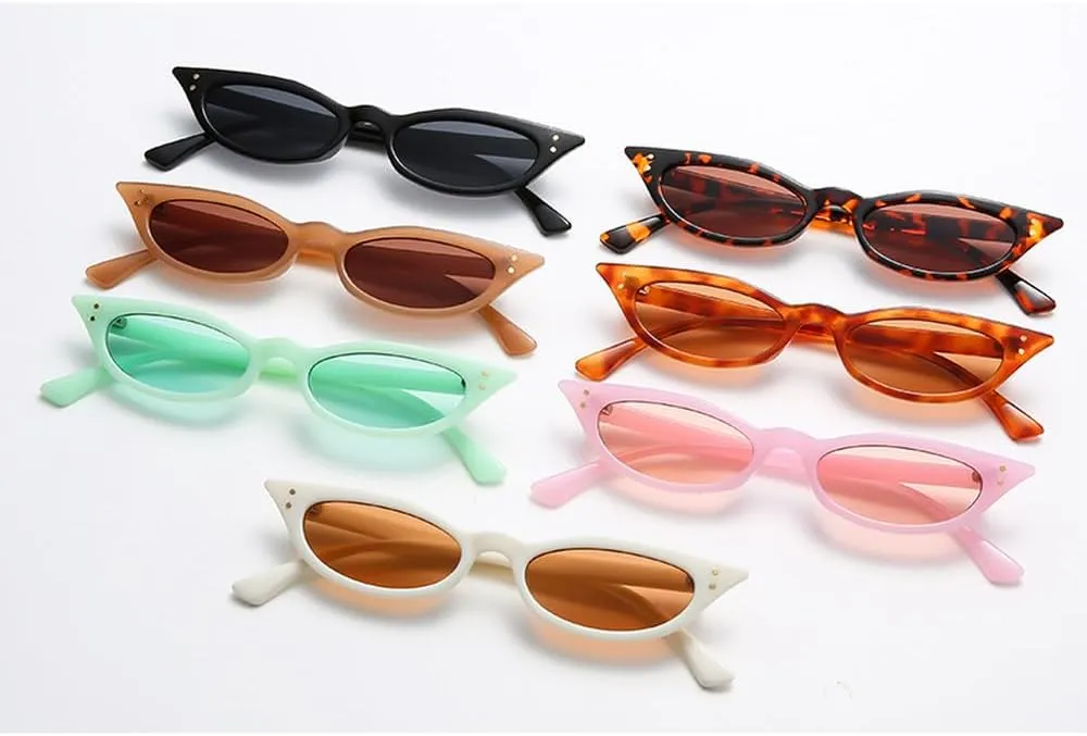 Small Cat Eye Sunglasses Women Vintage Rivet Narrow Triangle Sun Glasses Female Black Shades Streetwear Eyewear