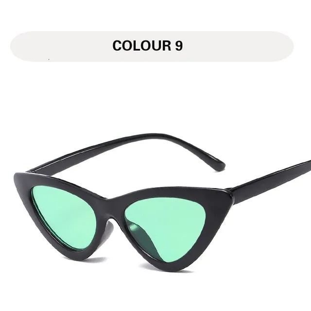 Small Triangular Vintage Style Mirror Gradient Cat Eye Sunglasses