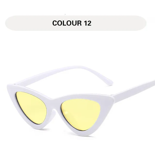 Small Triangular Vintage Style Mirror Gradient Cat Eye Sunglasses