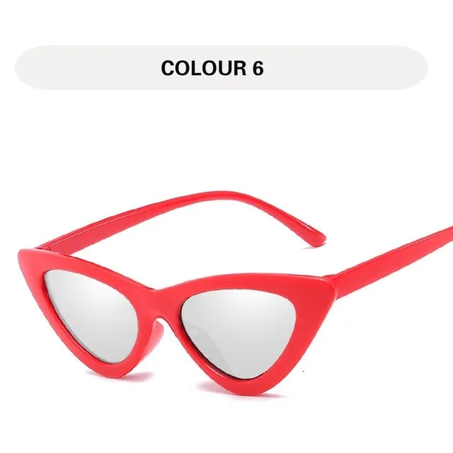 Small Triangular Vintage Style Mirror Gradient Cat Eye Sunglasses