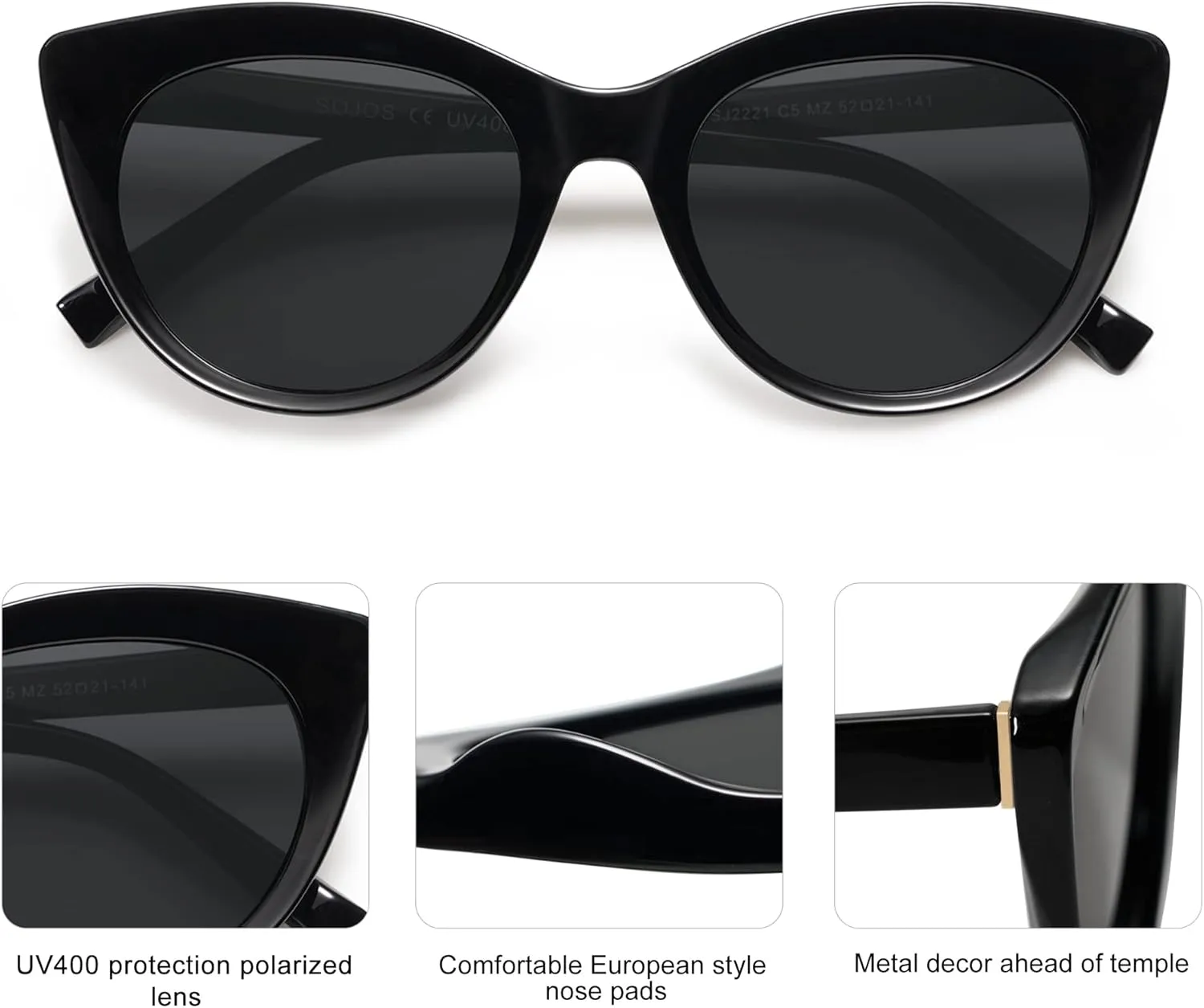 SOJOS Trendy Polarized Sunglasses for Women,Retro Cat Eye Womens Sun Glasses SJ2221