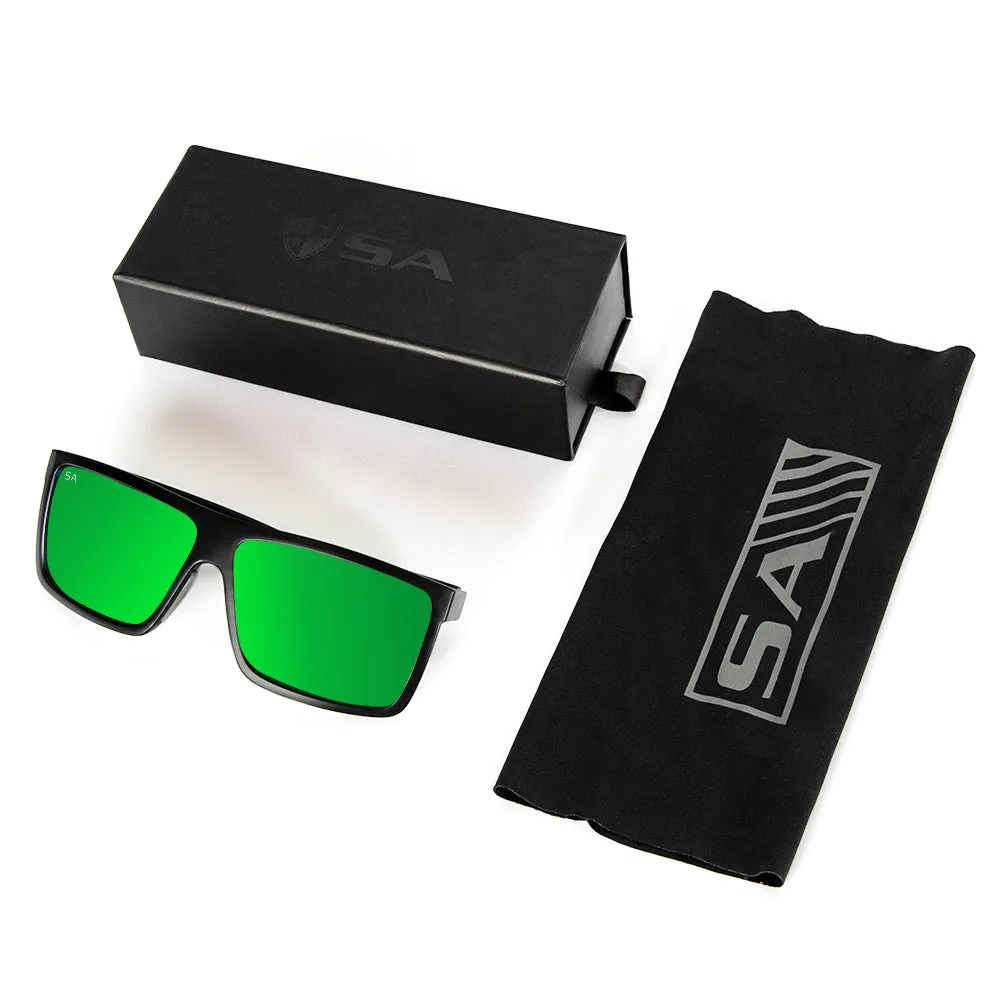 Sport Sunglasses | Matte Black | Green Mirror
