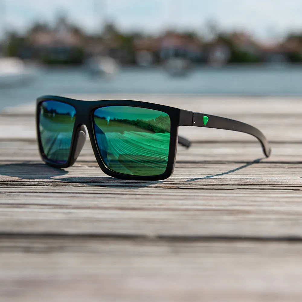 Sport Sunglasses | Matte Black | Green Mirror