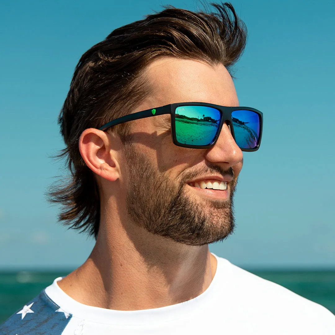 Sport Sunglasses | Matte Black | Green Mirror