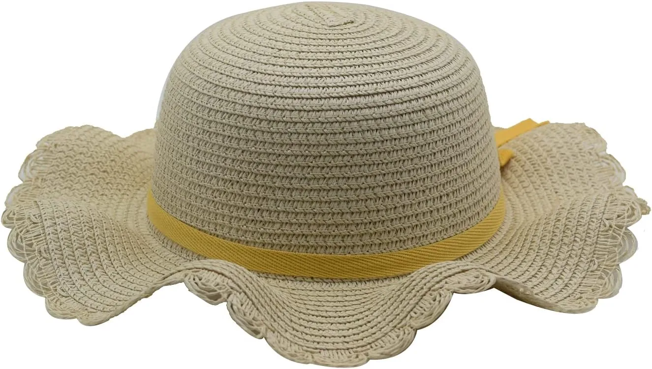 Straw Hat for Kids Boy Girls Wide Brim Summer Sun Beach Cap Cute Bowknot Hat