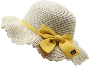 Straw Hat for Kids Boy Girls Wide Brim Summer Sun Beach Cap Cute Bowknot Hat