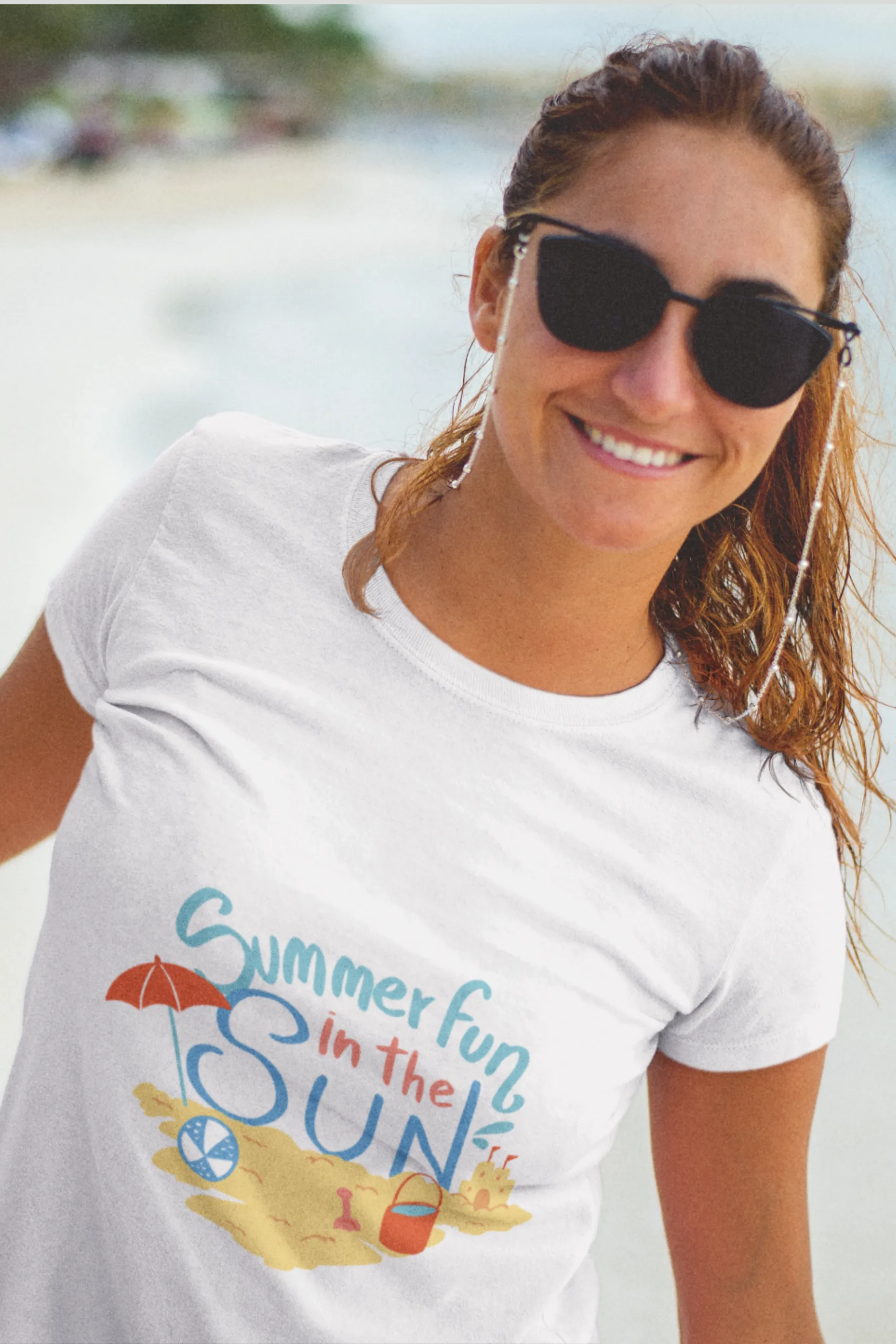 Summer Fun In The Sun White Printed T-shirt for women