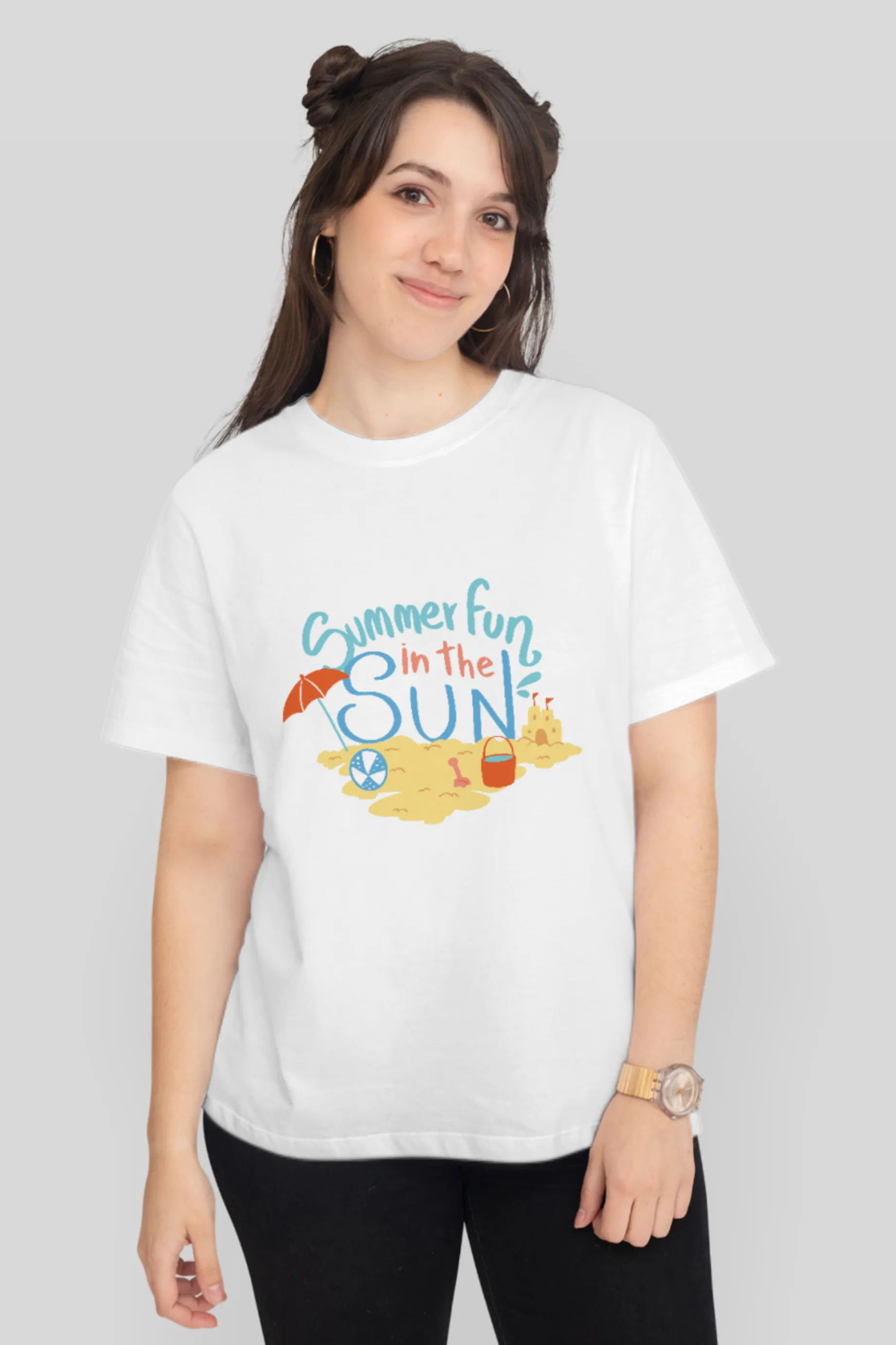 Summer Fun In The Sun White Printed T-shirt for women