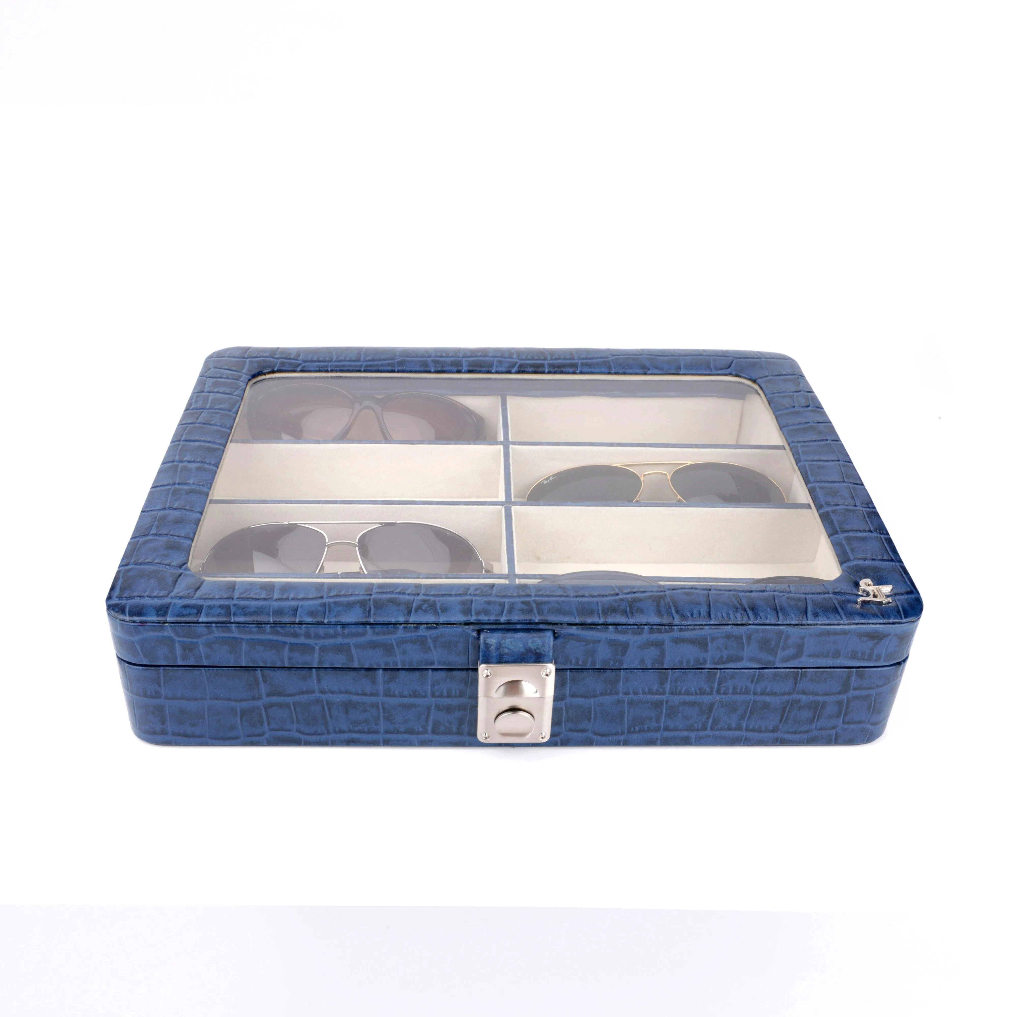 Sunglasses Box II | Leather Spectacle Case Box | 100% Genuine Leather | Color: Red & Blue