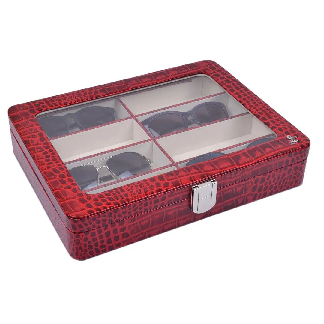 Sunglasses Box II | Leather Spectacle Case Box | 100% Genuine Leather | Color: Red & Blue