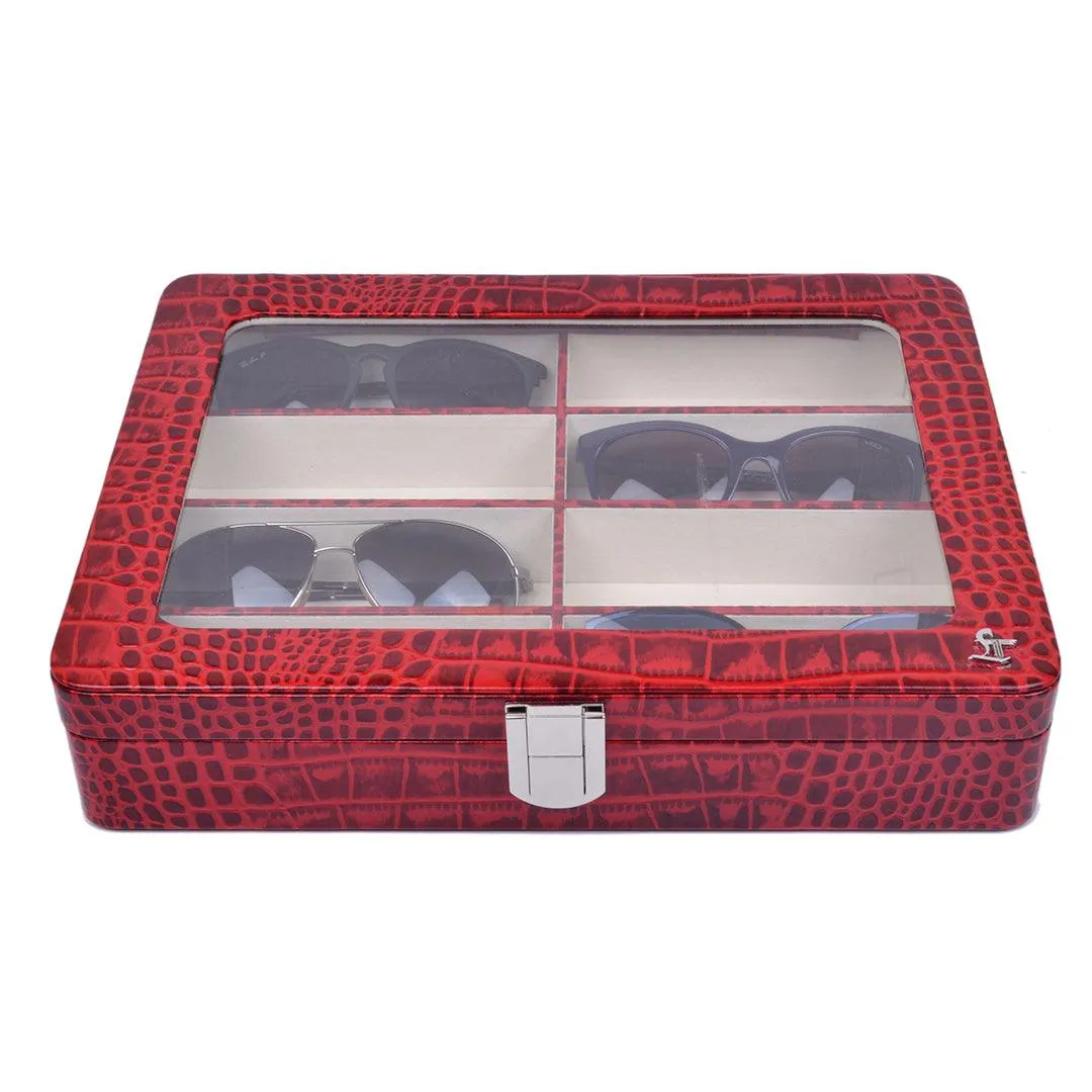 Sunglasses Box II | Leather Spectacle Case Box | 100% Genuine Leather | Color: Red & Blue