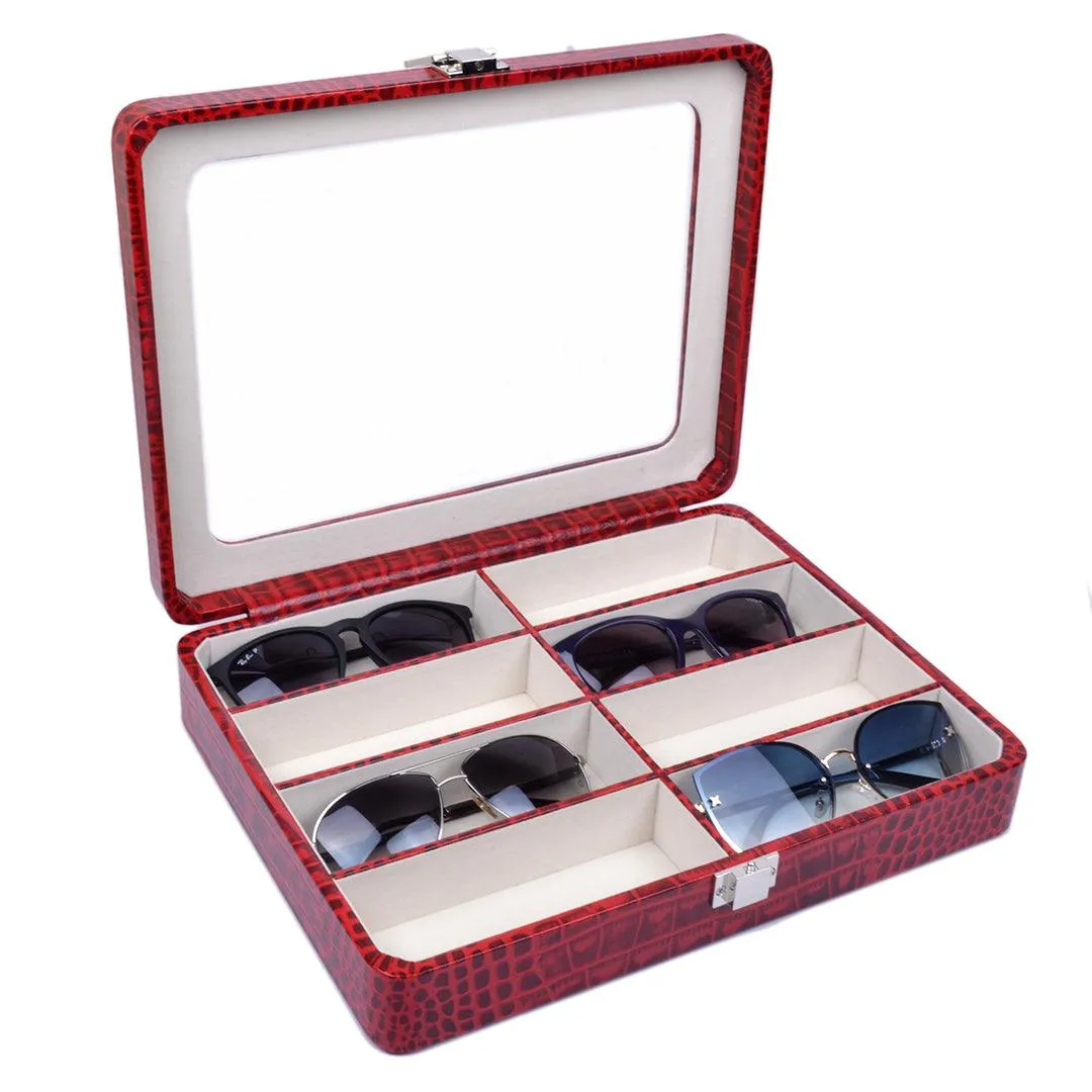 Sunglasses Box II | Leather Spectacle Case Box | 100% Genuine Leather | Color: Red & Blue