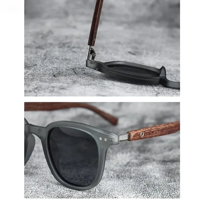 Sunglasses for Men Women's Trendy Retro Wood Grain Polarized Eyewear for Outdoor Cycling and Street Photography