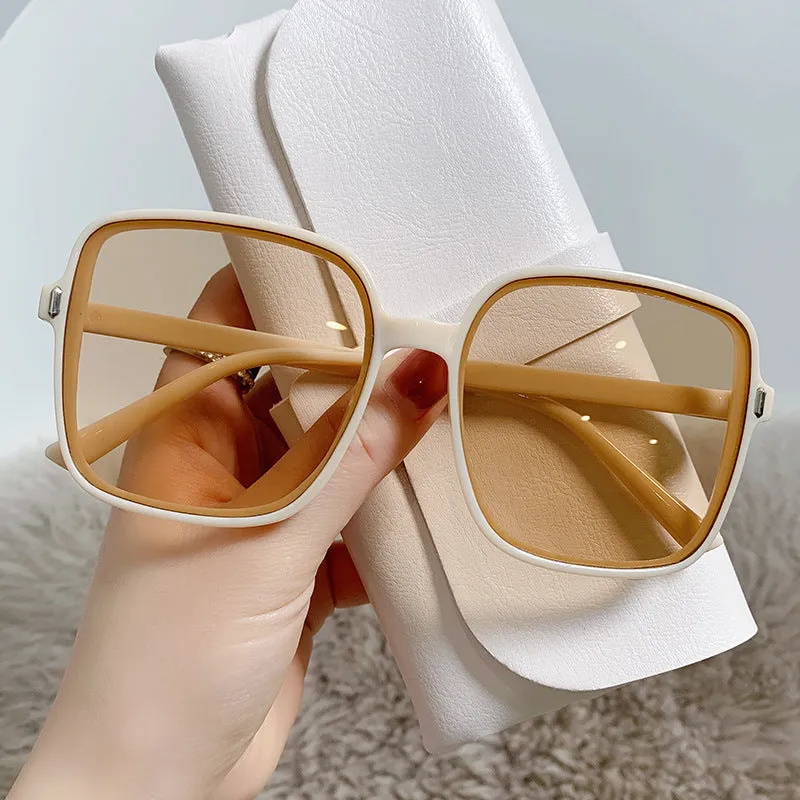 Sunglasses for women, summer sunshade large frame, round face, slimming sunglasses, retro ins driving anti-UV glasses