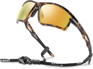 suoso Polarized Sports Sunglasses Men UV400 Protection Running Sunglasses Women Wrap Around Glasses for Fishing Driving TR90 Yellow and Rope