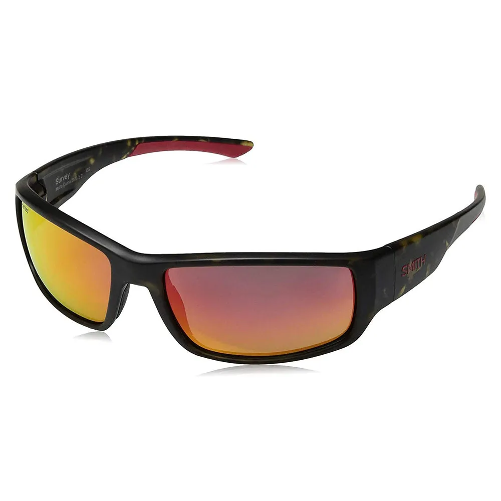 Survey Unisex Matte Camo Band Red Mirror Lens Polarized Rectangle Sunglasses - SVPPDMMC