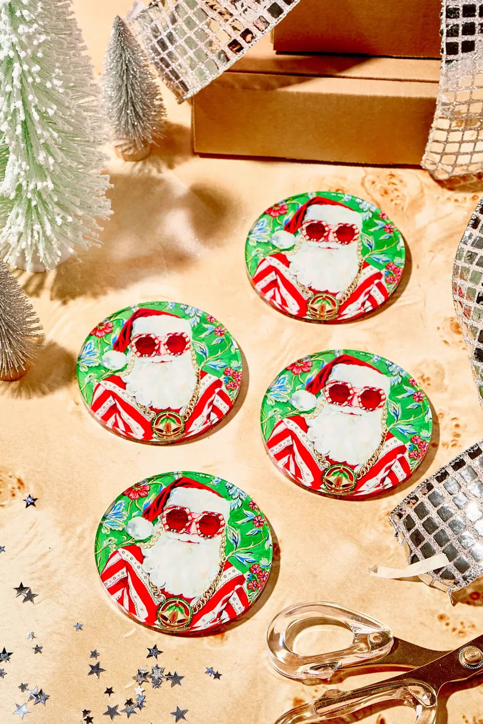 Swanky Santa Acrylic Coaster Set - Multi