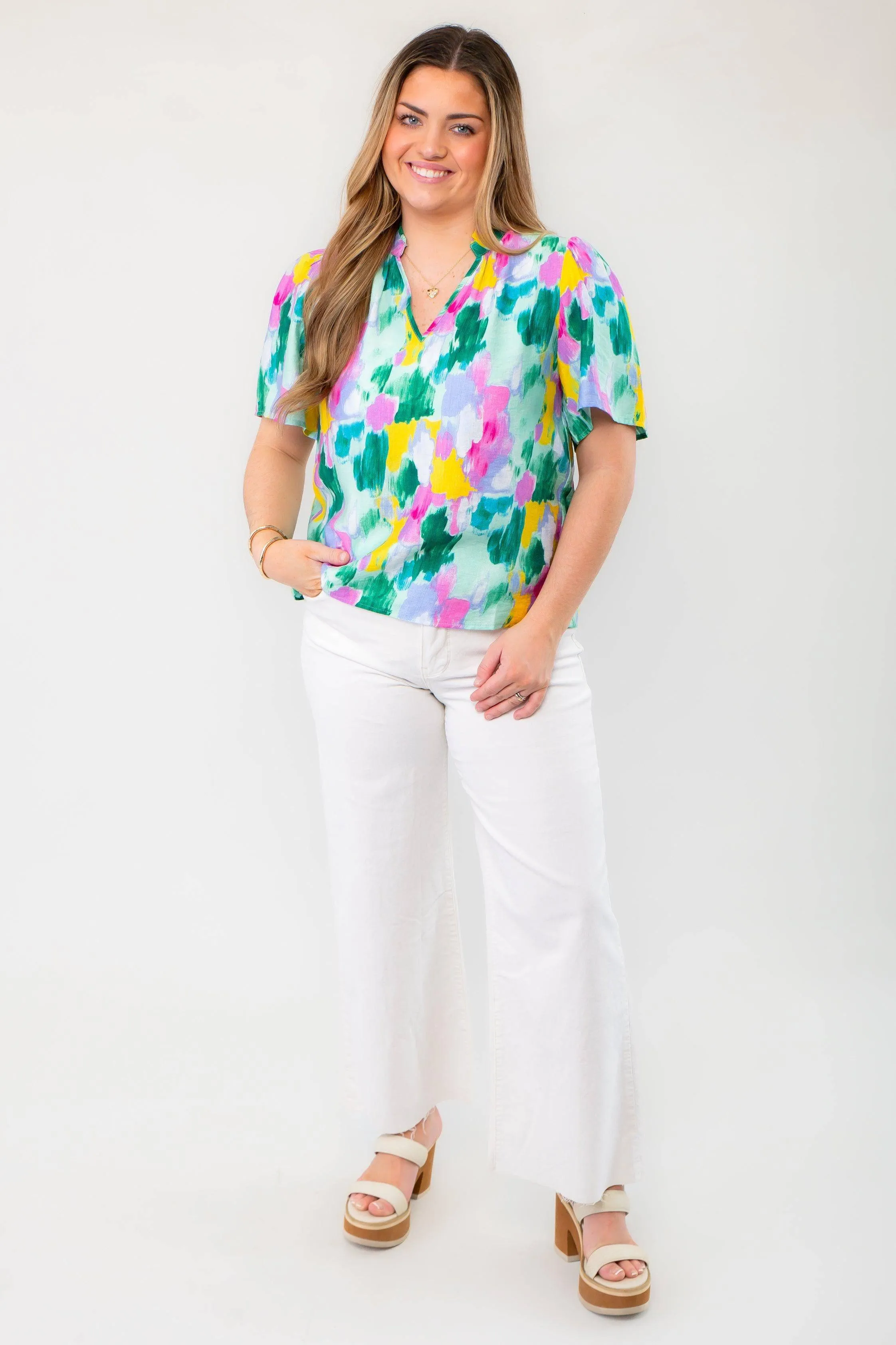 THML Spring Season Aqua Abstract Blouse