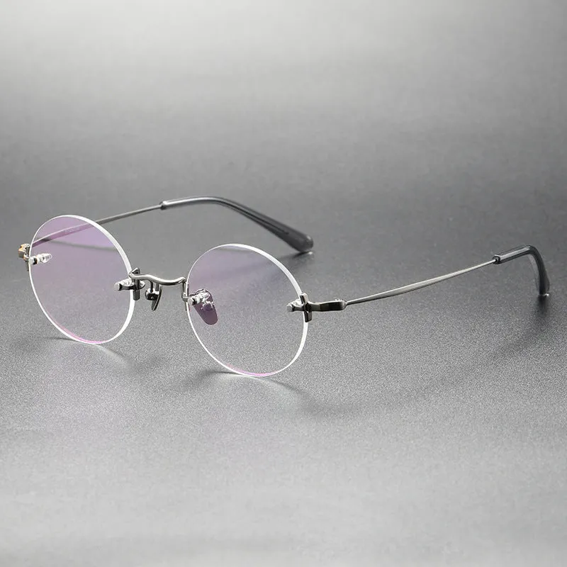 Titanium Semi-Rimless Round Glasses Frames KMN272