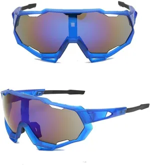 Tod Custom Cycling Glasses Oversized PC UV400 Spring Hinge Outdoor Sports Sunglasses with Case & Cloth(Very Blue)