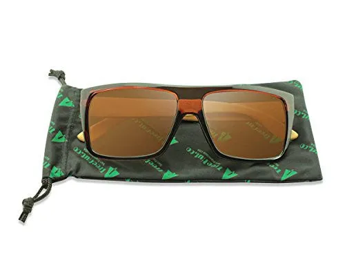 TREEHUT¨ Wooden Bamboo Sunglasses Temples Classic Aviator Retro Square Wood Sunglasses