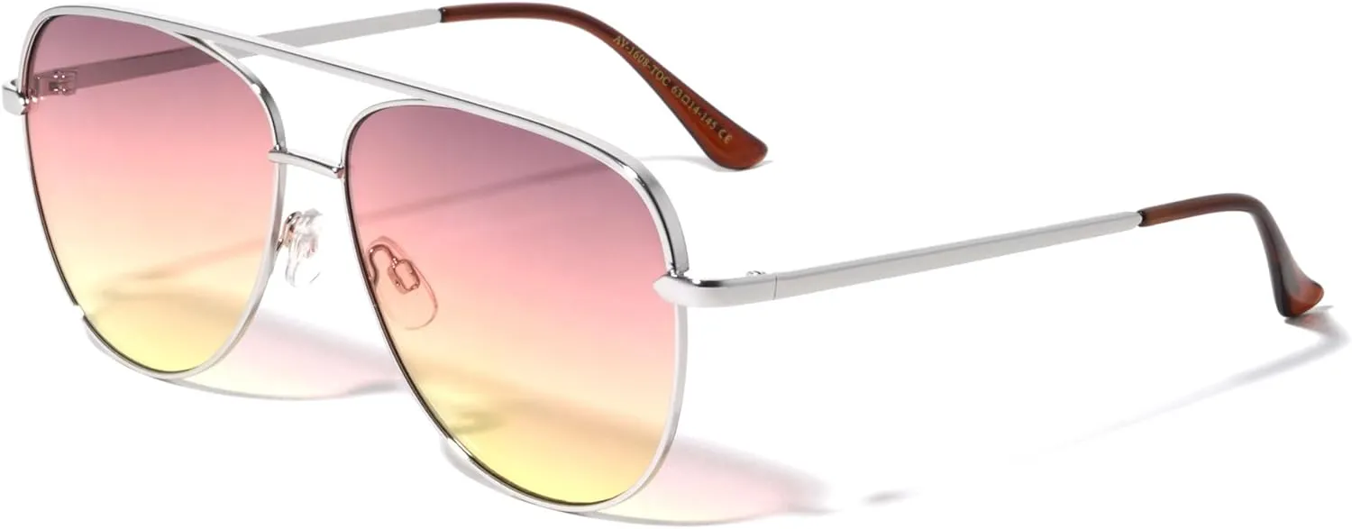 Triple Oceanic Color Flat Frame & Temple Modern Round Aviator Sunglasses