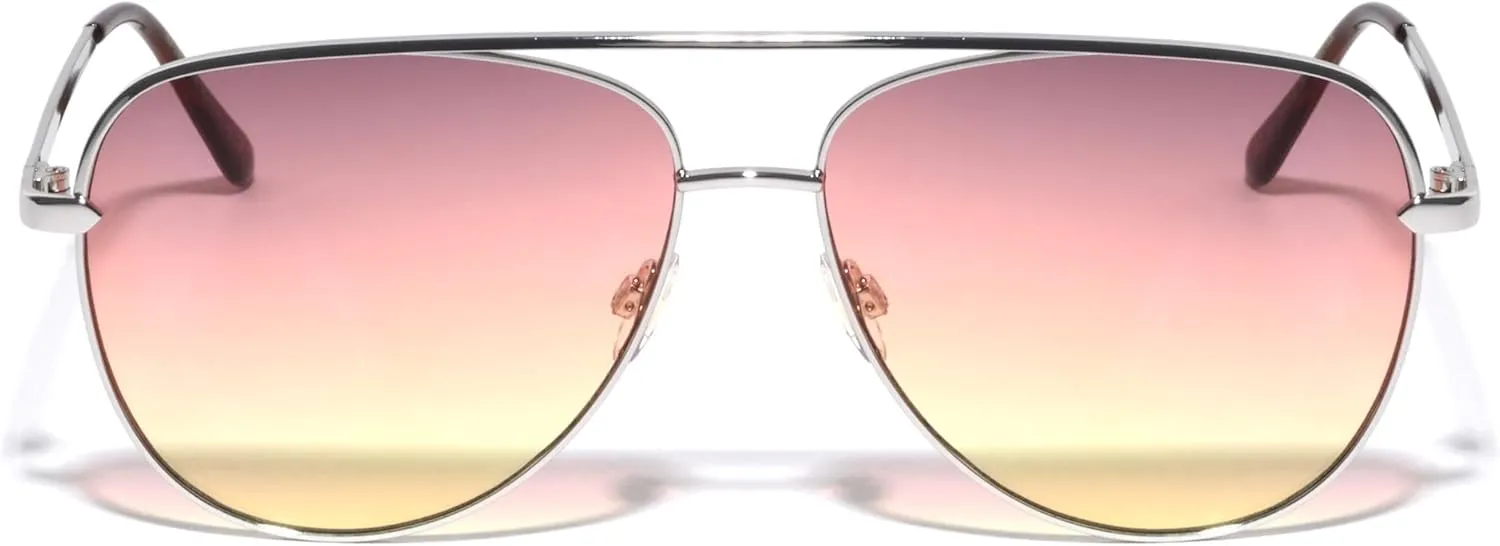 Triple Oceanic Color Flat Frame & Temple Modern Round Aviator Sunglasses