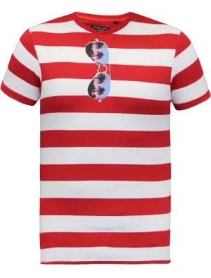 Tropic Striped Sunglasses Print T-Shirt in Red & White