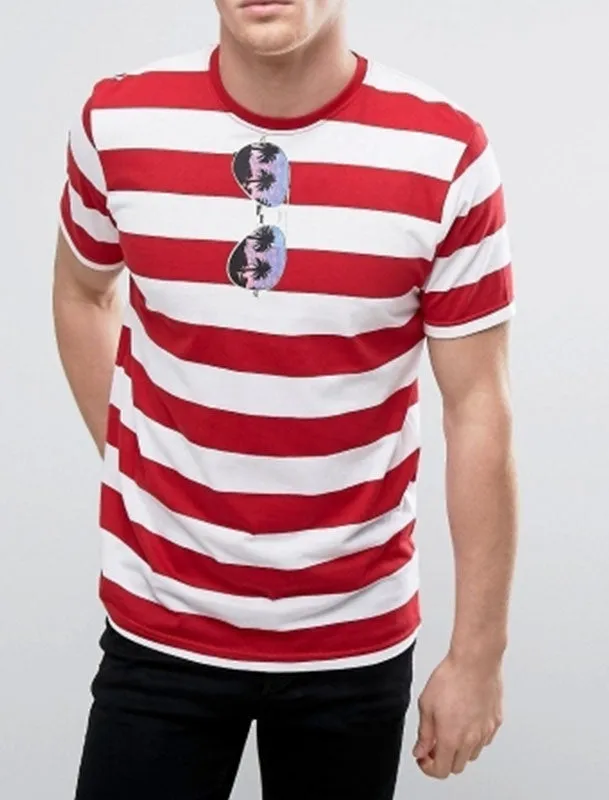 Tropic Striped Sunglasses Print T-Shirt in Red & White