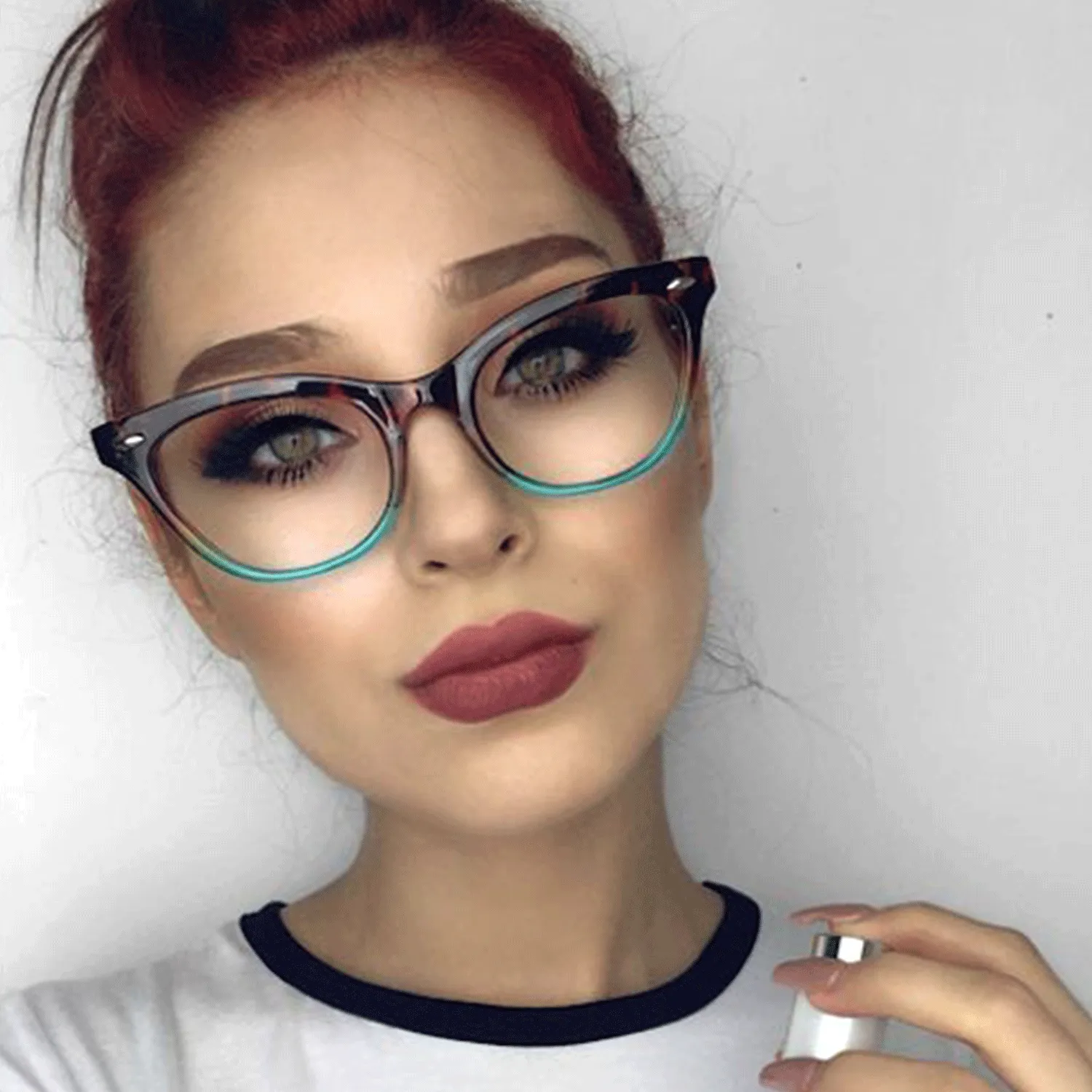 Turquoise Ombre Cat Eye Clear Lens Tortoise Frames