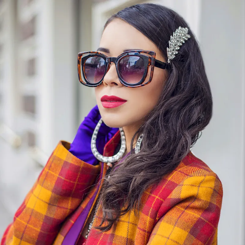 Unique Double Frame Square Women's Fashion Sunglasses