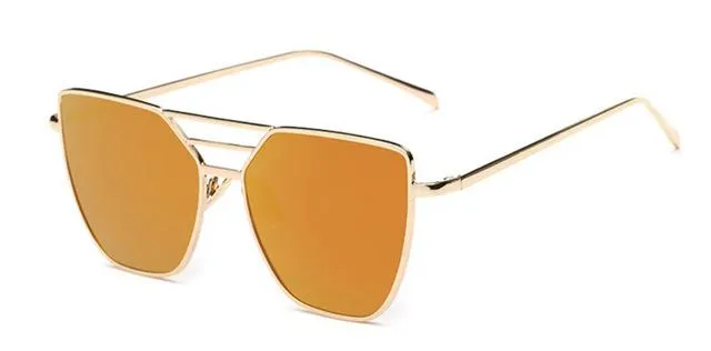 Unisex Cool Flat Top Alloy Frame Sunglasses with Rose Gold Mirror Lens