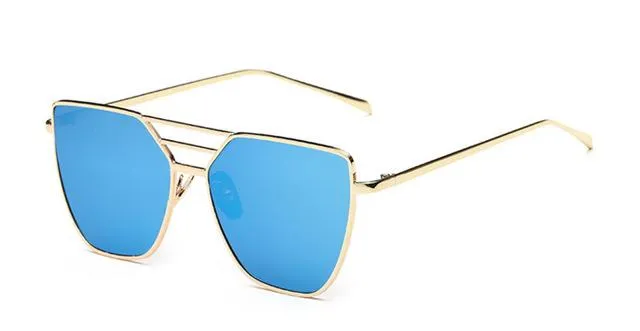 Unisex Cool Flat Top Alloy Frame Sunglasses with Rose Gold Mirror Lens