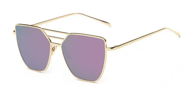 Unisex Cool Flat Top Alloy Frame Sunglasses with Rose Gold Mirror Lens