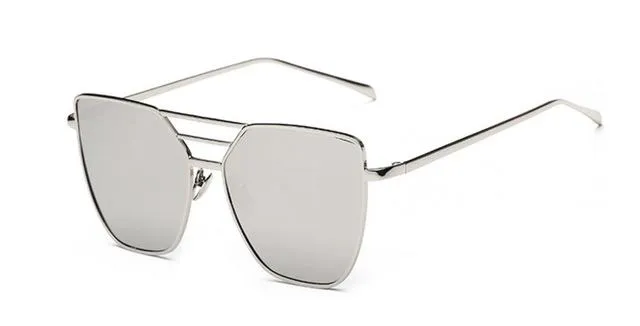 Unisex Cool Flat Top Alloy Frame Sunglasses with Rose Gold Mirror Lens