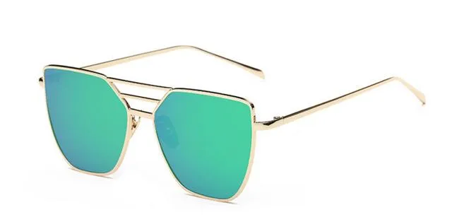 Unisex Cool Flat Top Alloy Frame Sunglasses with Rose Gold Mirror Lens