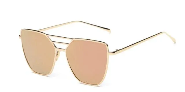 Unisex Cool Flat Top Alloy Frame Sunglasses with Rose Gold Mirror Lens