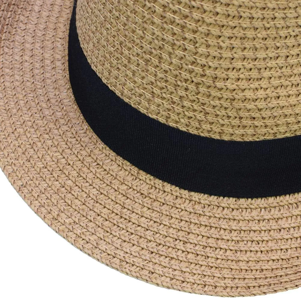 Unisex Kids Boys Girls Straw Hat Fedora Cap Jazz Hat Short Brim Sun Hat