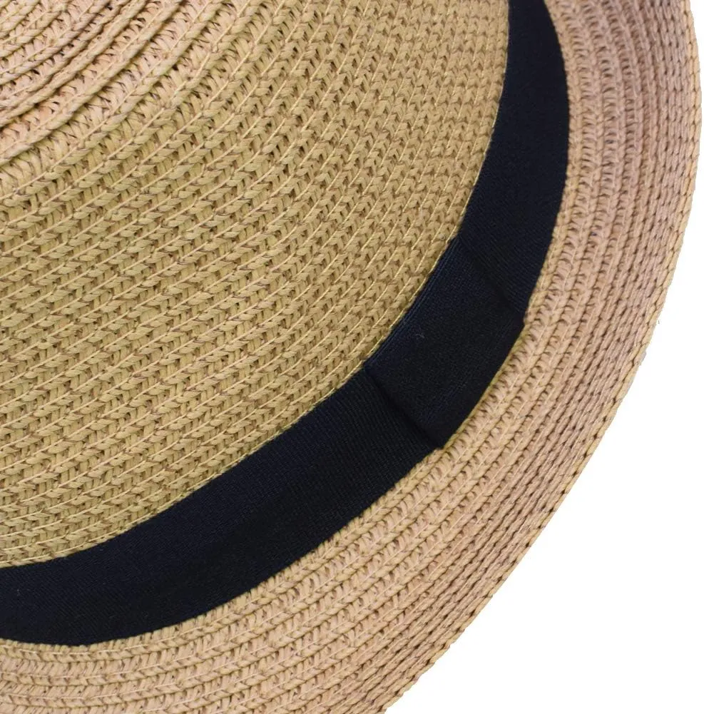 Unisex Kids Boys Girls Straw Hat Fedora Cap Jazz Hat Short Brim Sun Hat