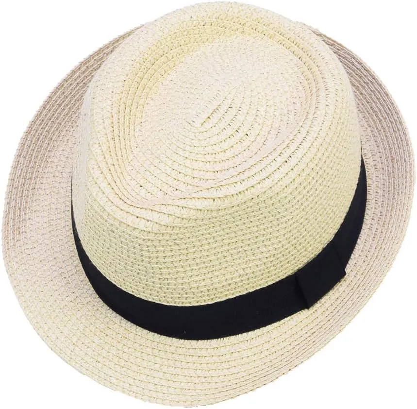 Unisex Kids Boys Girls Straw Hat Fedora Cap Jazz Hat Short Brim Sun Hat