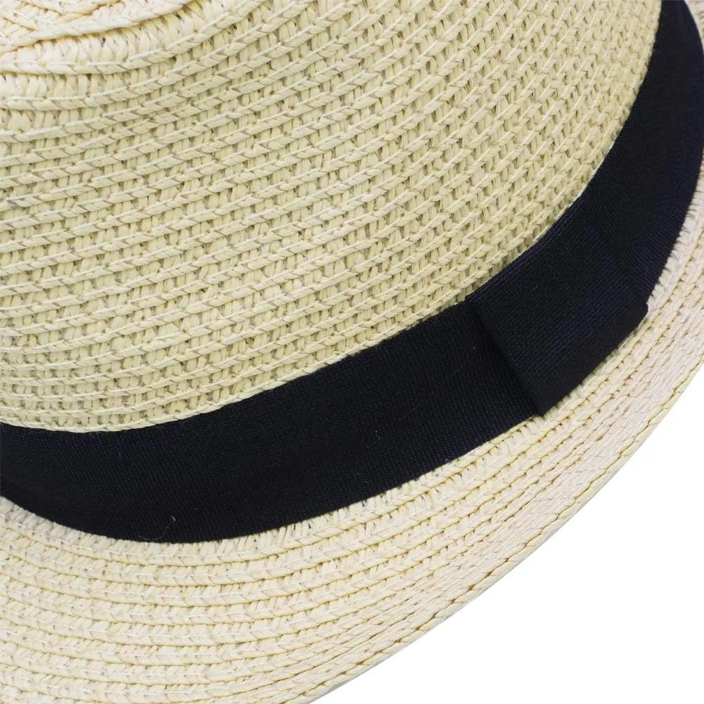 Unisex Kids Boys Girls Straw Hat Fedora Cap Jazz Hat Short Brim Sun Hat