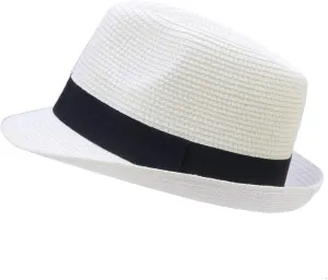 Unisex Kids Boys Girls Straw Hat Fedora Cap Jazz Hat Short Brim Sun Hat