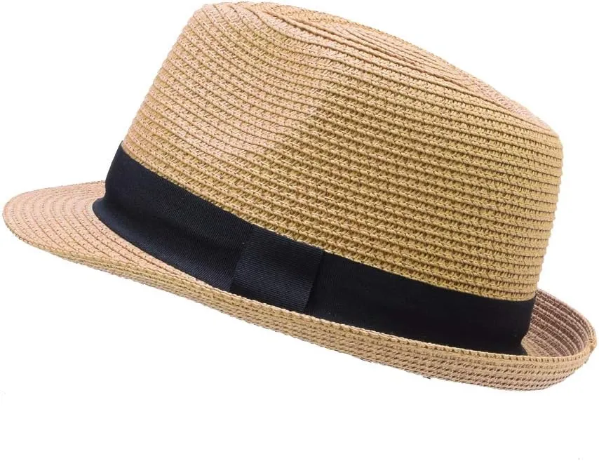 Unisex Kids Boys Girls Straw Hat Fedora Cap Jazz Hat Short Brim Sun Hat