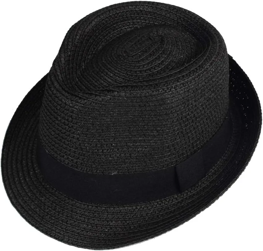 Unisex Kids Boys Girls Straw Hat Fedora Cap Jazz Hat Short Brim Sun Hat