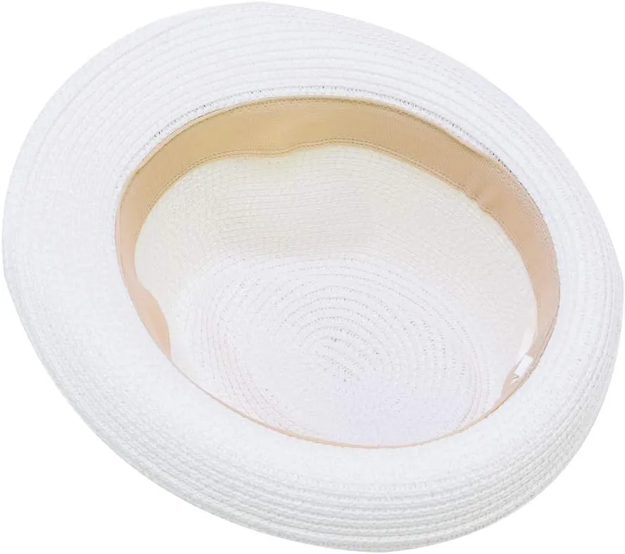 Unisex Kids Boys Girls Straw Hat Fedora Cap Jazz Hat Short Brim Sun Hat