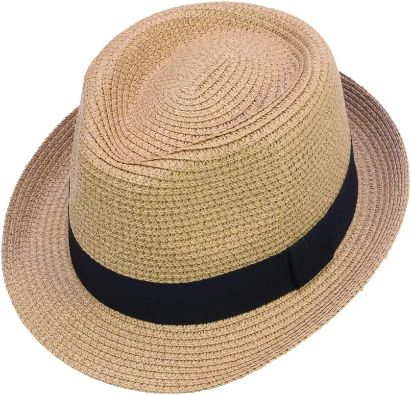 Unisex Kids Boys Girls Straw Hat Fedora Cap Jazz Hat Short Brim Sun Hat